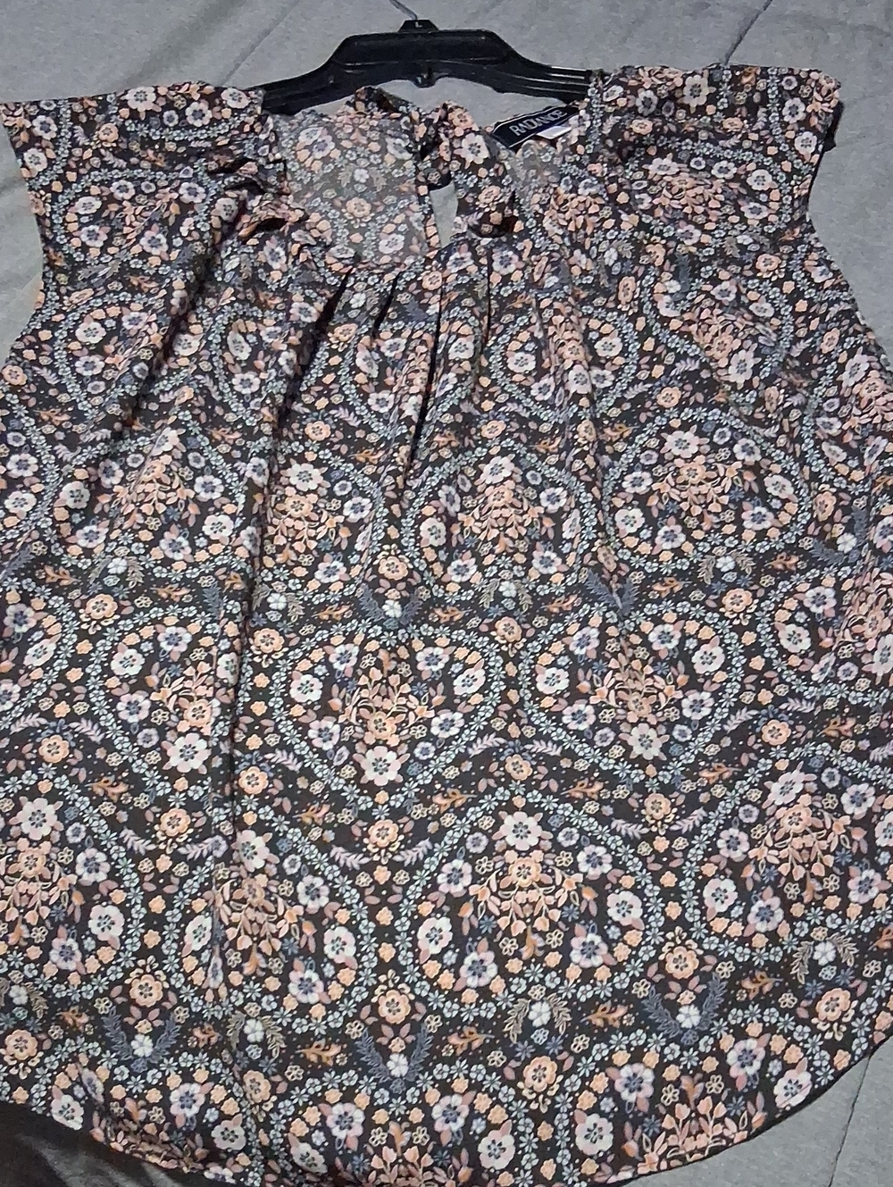 Floral Drawstring Blouse - Pink on Black